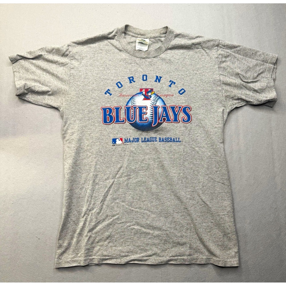Vintage 90s Toronto Blue Jays Shirt Mens L Bulletin Heavyweight Gray MLB Canada